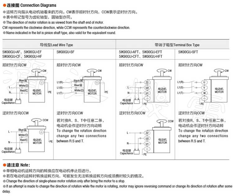 90W感应电机接线图