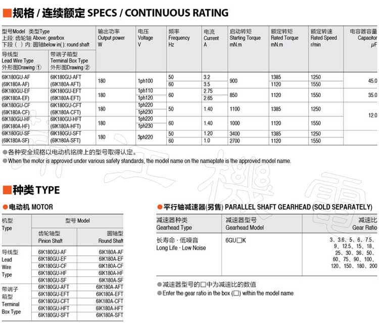 180W感应电机的型号