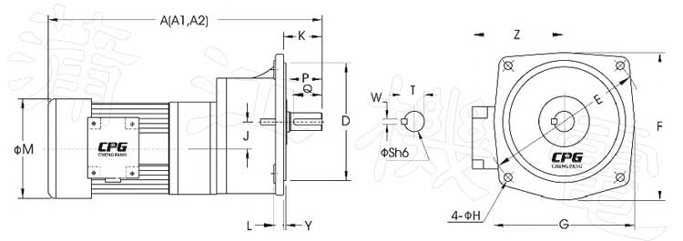 台湾CPG晟邦马达CV立式齿轮减速机CAD尺寸图