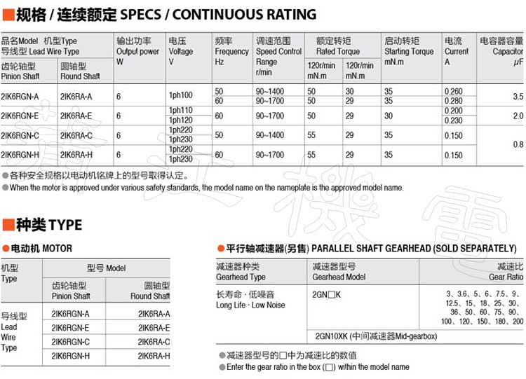 6W调速电机的型号规格