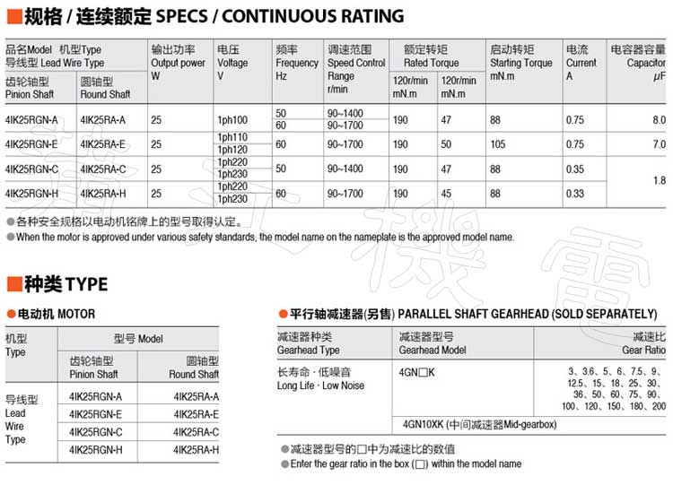 25W调速电机的型号规格