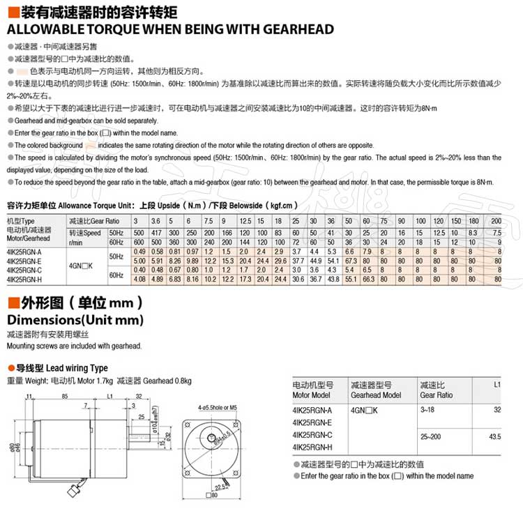 25W调速电机的转矩和外形图