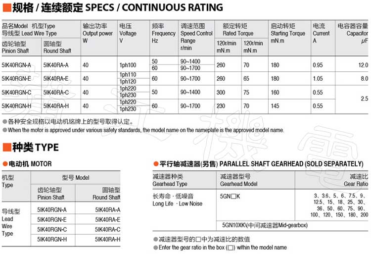 40W调速电机的型号规格