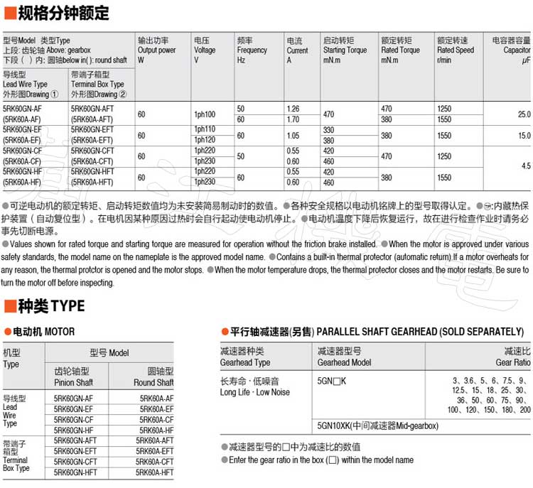 60W-GN型可逆电机的选型资料